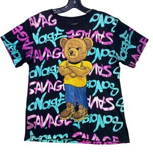 Fresh Laundry Shirt Boys Large Savage AOP Script Bear Hip Hop Grunge Streetwear